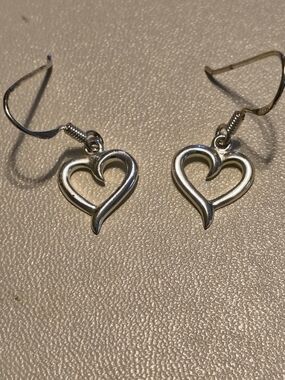 Sterling Silver Heart Dangle Earrings - Women Jewelry Signed
